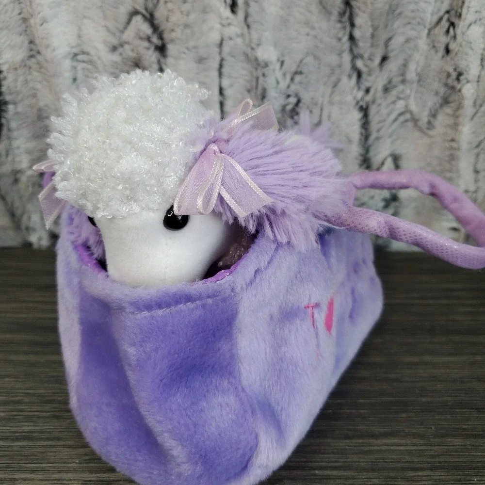 White And Lavender Purple Plush POODLE Dog And Carrying Purse I LOVE MY DOG